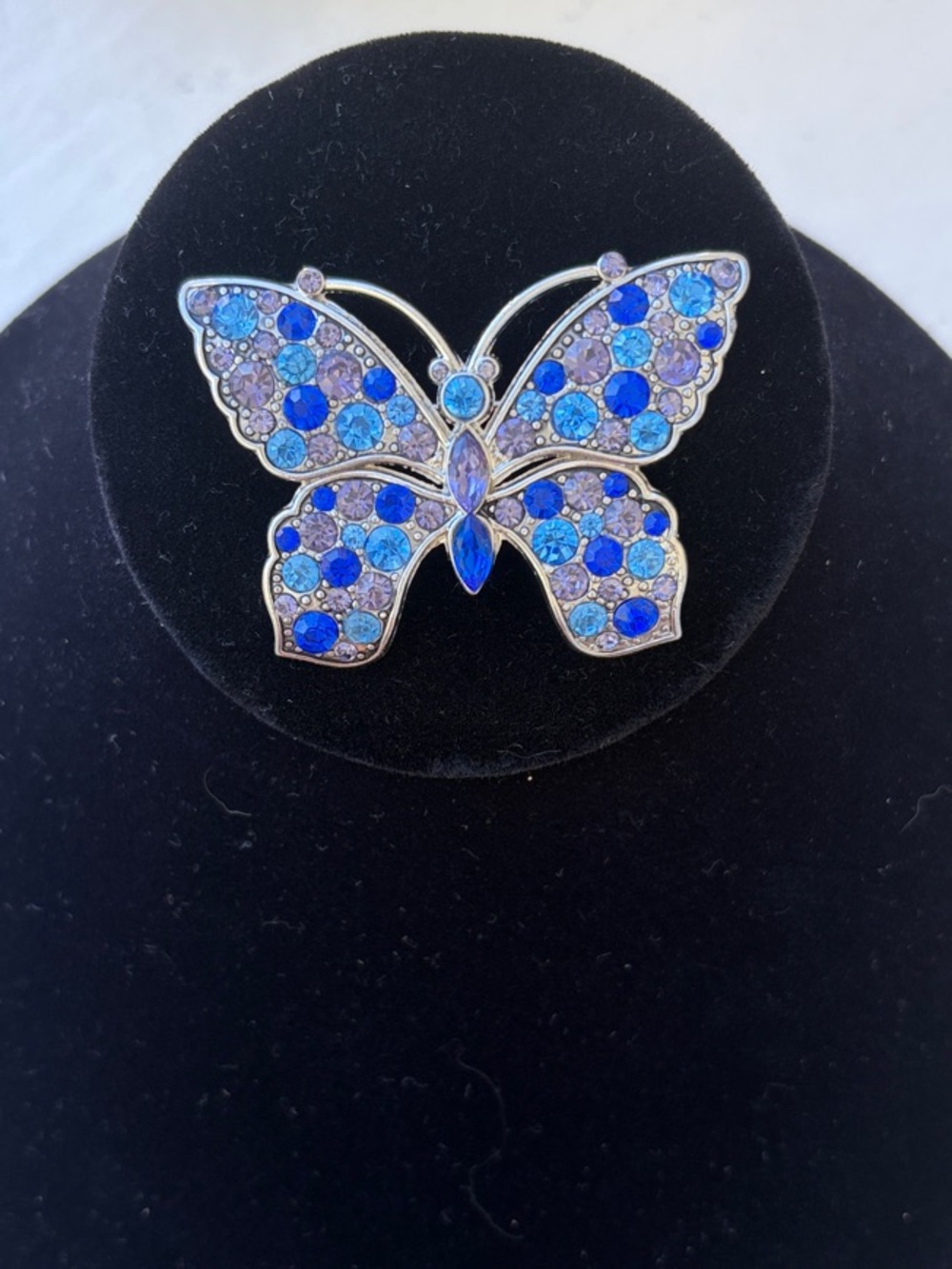 Monet Blue & Light Blue Crystal Butterfly Brooch